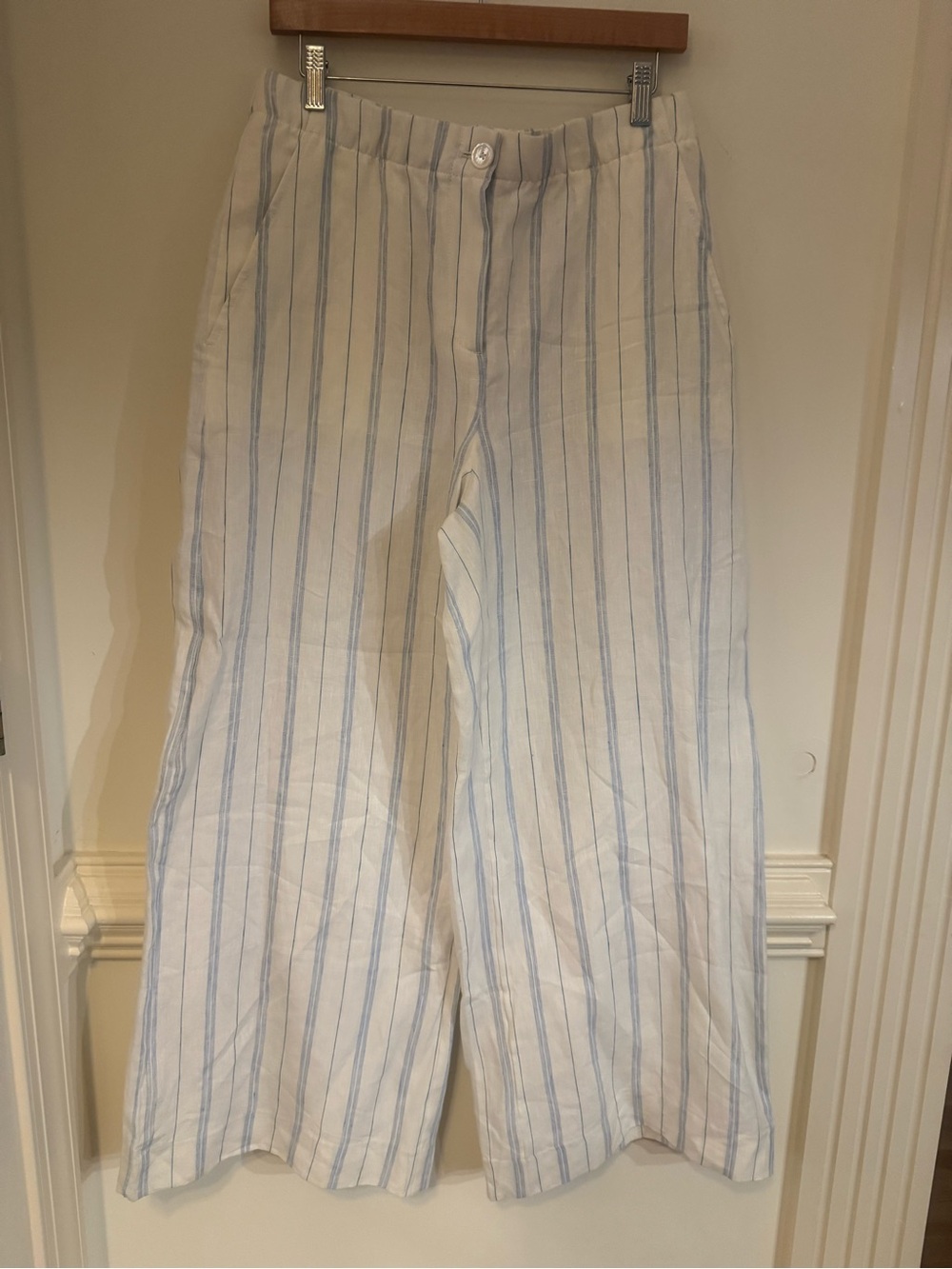 Banana republic Light Blue Stripe Wide-Leg Linen Blend pant nwt